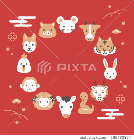 Illustration of the zodiac New Year's card material Illustration of the zodiac New Year's card material 106780554