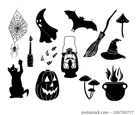 Set of flat vector silhouette Halloween elements 106780777