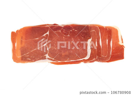 closeup on a piece of spanish serrano ham closeup on a piece of spanish serrano ham 106780908