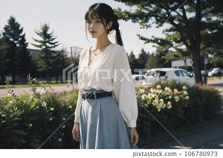Elegance on the street corner, woman walking in the park 106780973