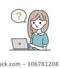 woman thinking in front of computer 106781208