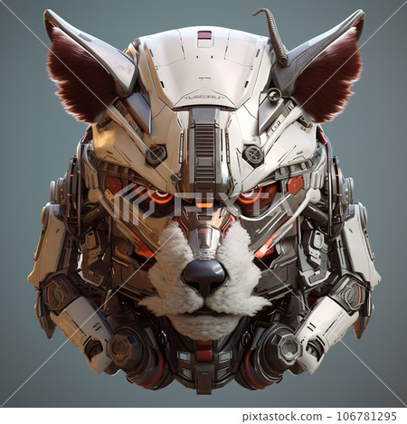 A raccoon head that is a futuristic machine of the future world. Sci fi gundam. Wildlife Animals. Illustration, Generative AI. 106781295