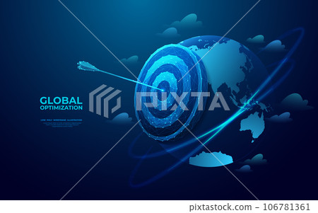 Abstract digital planet Earth and target with bow arrow in a bullseye. 106781361