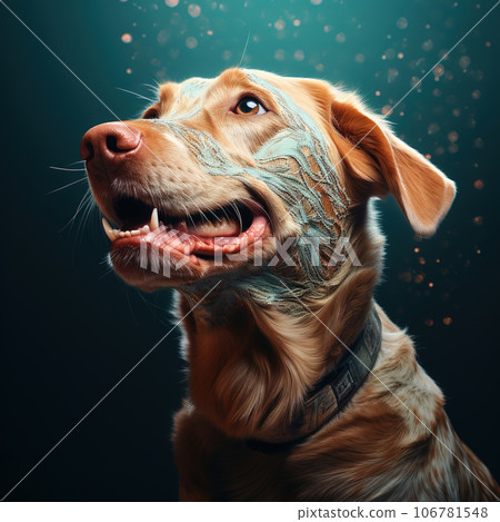 Image of an adorable labrador dog with a cheerful temperament. Pet. Animals. Illustration, Generative AI. Image of an adorable labrador dog with a cheerful temperament. Pet. Animals. Illustration, Generative AI. 106781548
