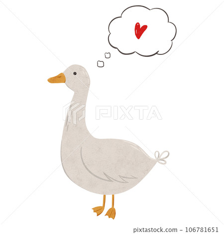 Cute goose fall in love in scandinavian style. Digital hand drawn illustration with farm animal. Romantic bird for textile design, Valentine cards, prints. Drawing of character in cartoon style on 106781651