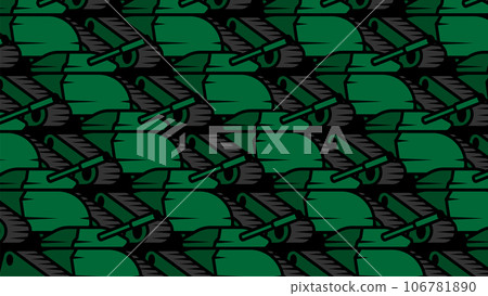 Horizontal banner with advancing army of tank columns with green coloring and long barrel for firing projectiles at enemy. Heavy artillery equipment. Vector isolated on black background Horizontal banner with advancing army of tank columns with green coloring and long barrel for firing projectiles at enemy. Heavy artillery equipment. Vector isolated on black background 106781890