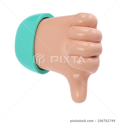 Thumb down 3d icon. Cartoon character hand dislike gesture. Business clip art social media isolated with clipping path. Approval concept illustration Thumb down 3d icon. Cartoon character hand dislike gesture. Business clip art social media isolated with clipping path. Approval concept illustration 106782749