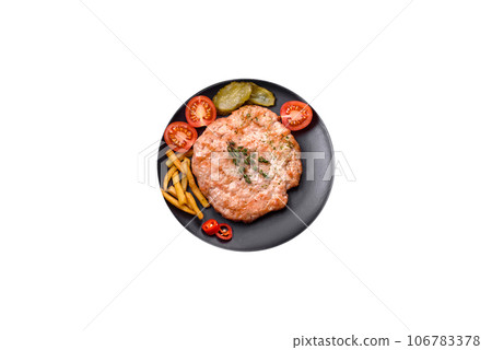 Delicious fresh grilled turkey meat steak with spices and herbs 106783378