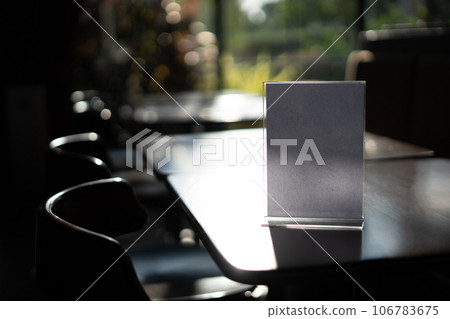Stand Mock up Menu frame tent card blurred background design key visual layout. 106783675