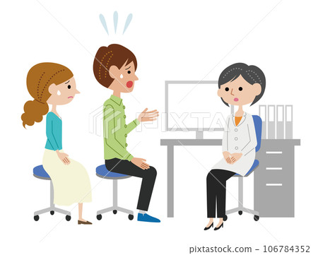 一對年輕夫婦在檢查室向女醫生傾訴自己的擔憂 106784352