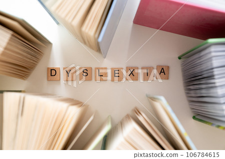 Dyslexia disorder concept - name of disorder with books  106784615