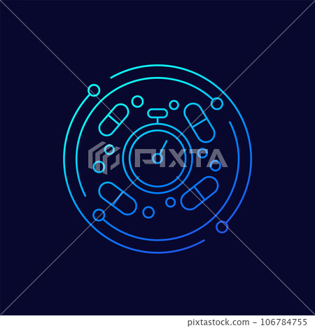 medication time icon with pills, linear design medication time icon with pills, linear design 106784755