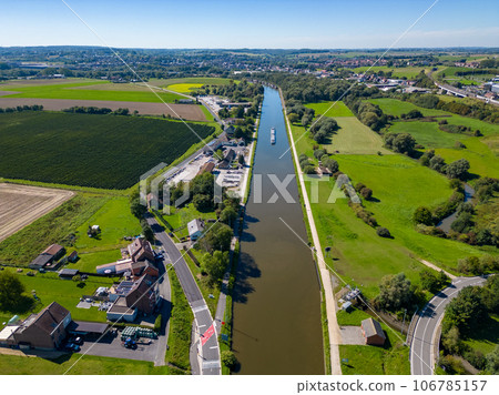 Lembeek, Halle, Vlaams Brabant, Belgium,Sep 5th 2023, cargo ship or barge passing on the Canal 106785157