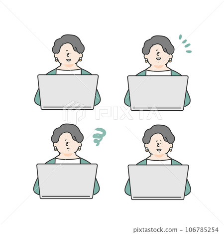 使用計算機面部表情集的女性商務人士 106785254