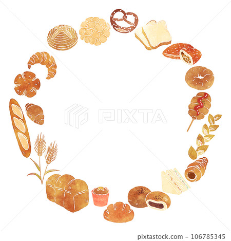麵包插畫框架圓形手繪水彩風格 106785345