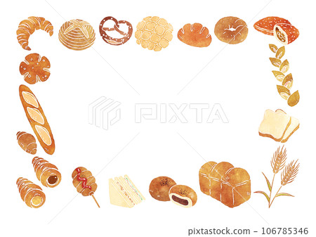 麵包插畫框架水平手繪水彩風格 106785346