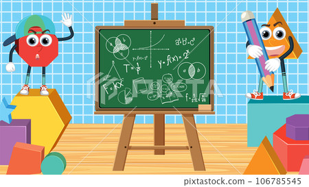 Hexagon and Triangle Cartoon Characters Teaching Math Formula 106785545