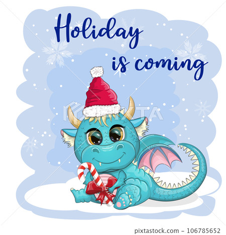 Cute cartoon green dragon in santa hat. 2024 new year, chinese calendar 106785652