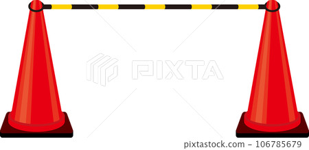 Pylon_Two red colored cones connected by yellow and black cone bars Pylon_Two red colored cones connected by yellow and black cone bars 106785679