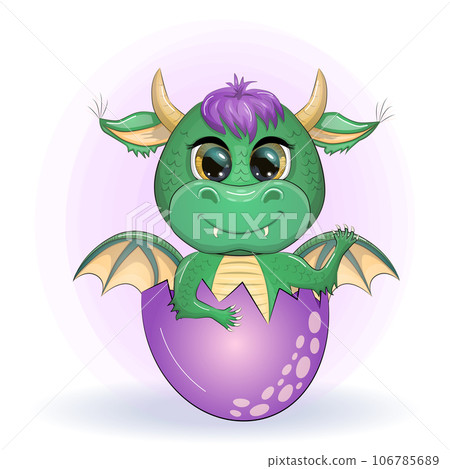 Cute cartoon green baby dragon with horns and wings. Symbol of 2024 according to the Chinese calendar. Funny mythical monster reptile Cute cartoon green baby dragon with horns and wings. Symbol of 2024 according to the Chinese calendar. Funny mythical monster reptile 106785689