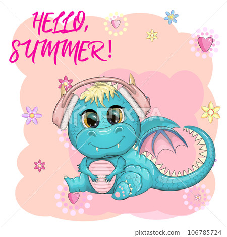Cute cartoon green dragon in headphones listens to music. Symbol of 2024 according to the Chinese calendar. Cute cartoon green dragon in headphones listens to music. Symbol of 2024 according to the Chinese calendar. 106785724