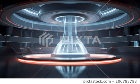 Plastic and Glass Futuristic Cylinder Scene with Chair 106785788