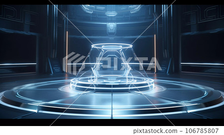 Glass Futuristic Cylinder Scene with Chair 106785807