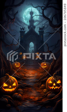 Halloween Background with Pumpkins In The Spooky Night 106785849