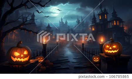 Halloween Background with Pumpkins In The Spooky Night 106785865