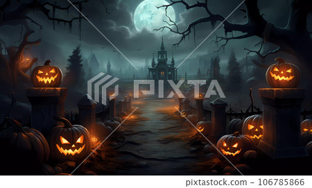 Halloween Background with Pumpkins In The Spooky Night 106785866