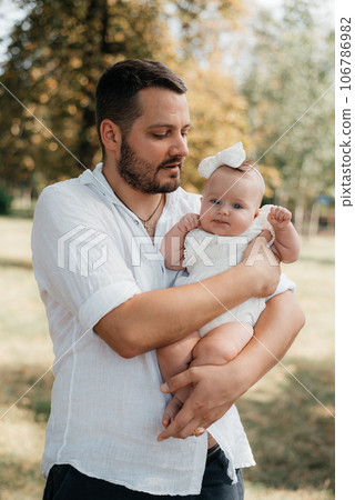 Portrait of happy father and his adorable little daughter 106786982