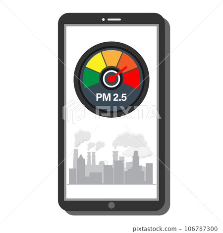 Smartphone with pm2.5 meter checker on the screen. Flat design. Vector illustration. 106787300