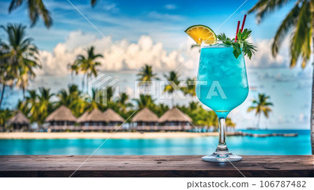 Refreshing Caribbean cocktail, expertly chilled, resides within a glass 106787482