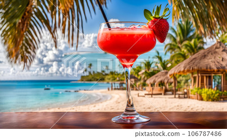 Refreshing Caribbean cocktail, expertly chilled, resides within a glass 106787486