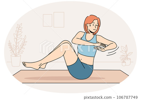 Woman training on mat at home Woman training on mat at home 106787749