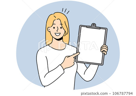 Smiling businesswoman show competed task Smiling businesswoman show competed task 106787794