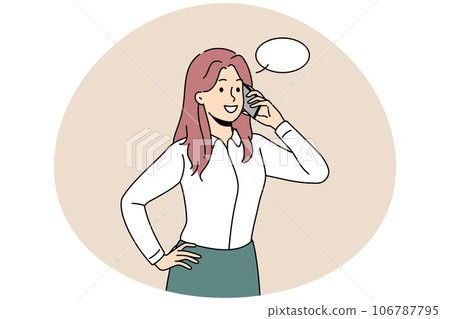 Businesswoman talk on cellphone with client Businesswoman talk on cellphone with client 106787795
