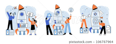 Team solving complex problems. Teamwork vector illustration metaphor. Collective brainstorm, idea generation, team building exercise concept Concept of business solution, challenge, problem-solving Team solving complex problems. Teamwork vector illustration metaphor. Collective brainstorm, idea generation, team building exercise concept Concept of business solution, challenge, problem-solving 106787964