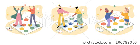 Game together. Family fun. Friendship time. Vector illustration. Engaging in board game with others perfect way to connect and have fun People playing games together foster sense of camaraderie and Game together. Family fun. Friendship time. Vector illustration. Engaging in board game with others perfect way to connect and have fun People playing games together foster sense of camaraderie and 106788016