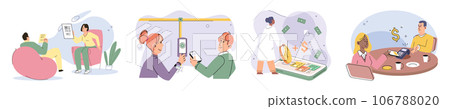 Cashless payment. Vector illustration. Retailers are increasingly adopting contactless payment systems to cater to customer preferences Cashless payments help streamline payment process and reduce 106788020