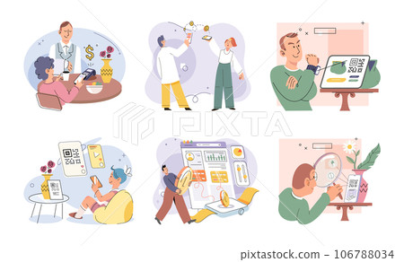 Cashless payment. Vector illustration. Contactless payments are commonly used for small everyday purchases like groceries or coffee NFC technology allows for seamless communication between devices 106788034
