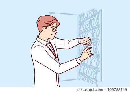 Man system administrator sets up server... - Stock Illustration ...