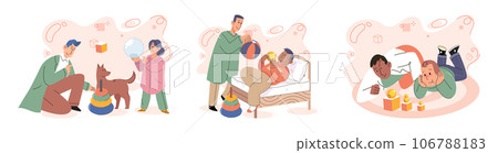 Game together. Family fun. Friendship time. Vector illustration. We had happy fun activity playing games and creating unforgettable memories Board games provide excellent opportunity for quality 106788183