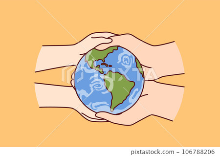 Globe in hands two people caring about planet earth and wishing to save nature from climate change Globe in hands two people caring about planet earth and wishing to save nature from climate change 106788206