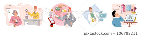 Cashless payment. Vector illustration. Contactless payment and touchless technology provide convenient and safer ways to make transactions NFC chip technology enables secure and efficient contactless Cashless payment. Vector illustration. Contactless payment and touchless technology provide convenient and safer ways to make transactions NFC chip technology enables secure and efficient contactless 106788211