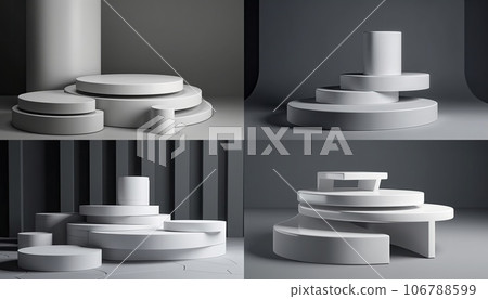 Abstract white studio background for product presentation. Empty room with shadows of arch window. 3d room with copy space. AI Generative. 106788599
