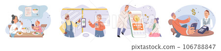 Cashless payment. Vector illustration. Touchless payment methods are especially useful in situations where hygiene is important Retailers are increasingly adopting contactless payment systems to cater Cashless payment. Vector illustration. Touchless payment methods are especially useful in situations where hygiene is important Retailers are increasingly adopting contactless payment systems to cater 106788847