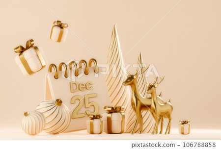 3D abstract Christmas light background with beige Christmas decorations 106788858