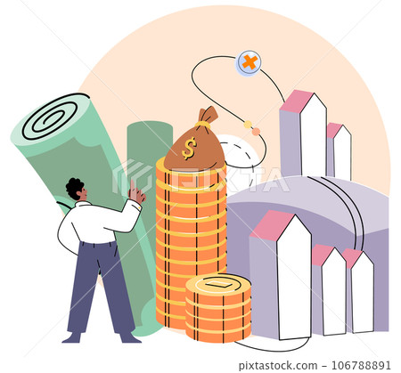 Businessman putting coins in money bag. Coin stack step growing growth. Saving dollar cash concept. Capital business investment. Money deposit. Finance management and banking, earning and profit 106788891