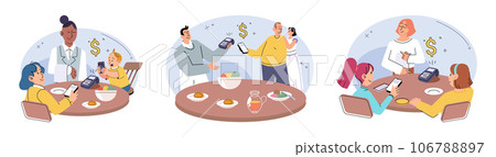 Cashless payment. Vector illustration. Cashless payments eliminate hassle of carrying and handling physical coins and notes NFC technology enables tap-and-go payments without need for physical contact Cashless payment. Vector illustration. Cashless payments eliminate hassle of carrying and handling physical coins and notes NFC technology enables tap-and-go payments without need for physical contact 106788897